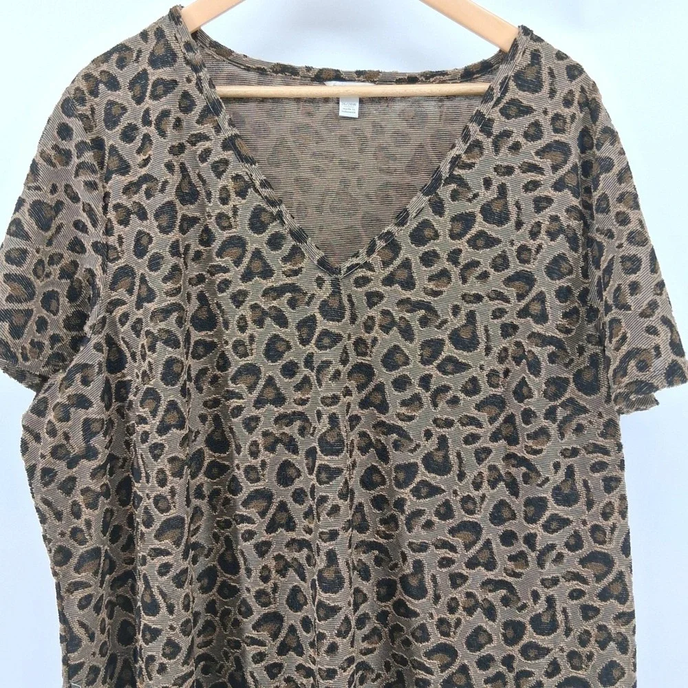 Cato 26/28W Leopard Print Midi Dress Brown Black‎ V Neck T Shirt Dress Plus Size